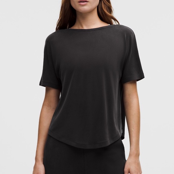 lululemon athletica Tops - lululemon Black Drapey Softstreme Boatneck Short Sleeve Top NWT!